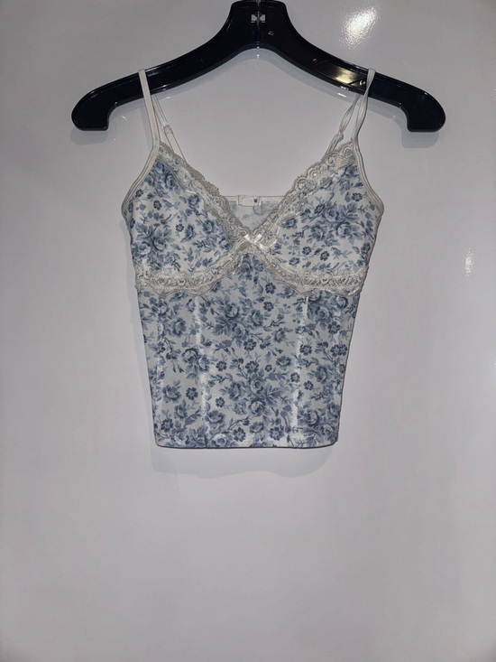 Garage Tops - Garage Blue Floral Lace-Trim Corset Top